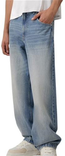 Geagodelia Baggy Jeans da Uomo Casual Pantaloni in Denim Vintage Jeans a Gamba Larga con Tasche Pantaloni Casual per Uomo Ragazzo Streetwear (Azzurro, XL)