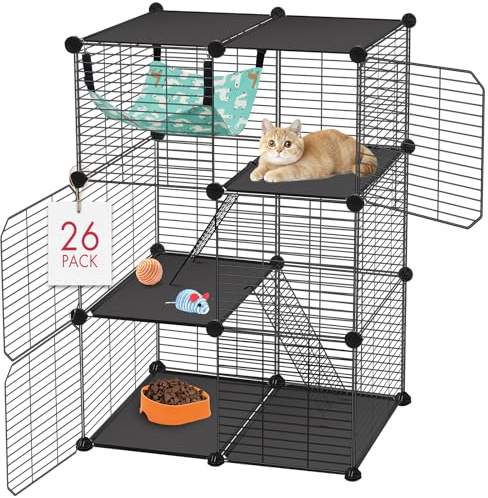 VISCOO Cat Cage, 3-Tier DIY Catio Cat Enclosures, 24 x 16 x 36 Cat Playpen Indoor & Outdoor with Hammock, Detachable Metal Wire Kennel Cats Crate, 2x1x3 Exercise Place for 1-2 Kitten