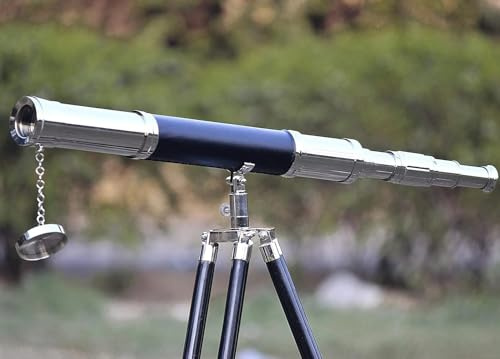 Nautiskt svart läder sjöman teleskop båtdesign, kromfinish vintage svart stativ