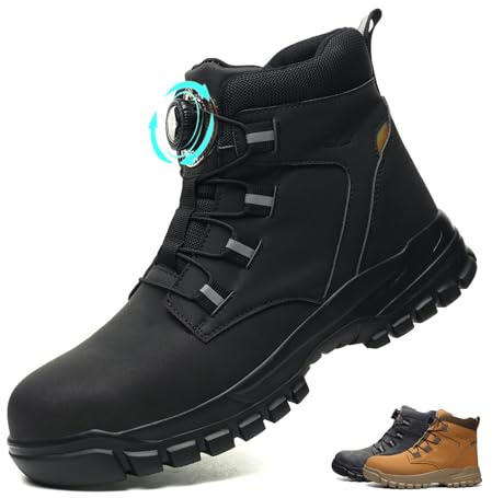 Botas de Seguridad para Hombre Mujer Impermeable Botas de Trabajo Punta de Acero Ligeras Comodas Zapatos de Seguridad Antideslizant，Negro，41EU
