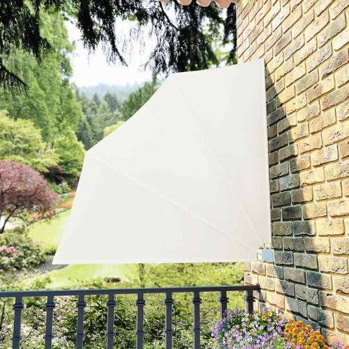 Nqyjm Abanico plegable para balcón, color crema, 140 x 140 cm, protección contra el viento, toldo lateral, protección visual, toldo para balcón, terraza, jardín