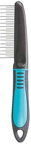 TRIXIE Fell-Entwirrer Kombi-Kamm zum Entwirren und Glätten des Fells - gegen Verfilzungen in Deckhaar und Unterwolle - für verschiedene Felltypen -gummierter Kunststoffgriff -schwarz/blau-22 cm-23773