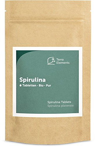 Terra Elements Bio Spirulina Tabletten (500 mg, 240 St) I Mikroalge I Reich an natürlichem Eisen I 100% rein I Vegan I Rohkost