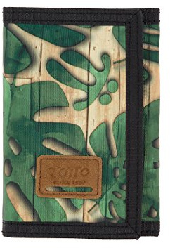 TOTTO - Cartera Juvenil, Modelo Tojal, con Sistema de Bloqueo RFID, con Monedero y 4 Tarjeteros, Tamaño Compacto de 9 x 2.2 cm, Cierre de Solapa, Versátil y Resistente, Estampado Verde