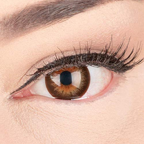 GLAMLENS Lenti a contatto colorate marrone scuro Mila Brown Hazel - mensili - con porta lenti a contatto - marroni naturale in silicone idrogel - 2 pezzi - DIA 14.3 - senza correzione 0.00 diottrie