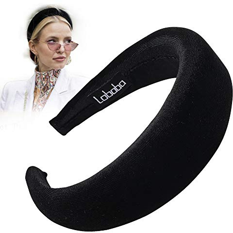 Ivyu Headbands, Headband for Women - Black Velvet Padded Hair Accessories, Hair Bands for Girls, Vintage Wide Band Head Hair Bands, Boho Style