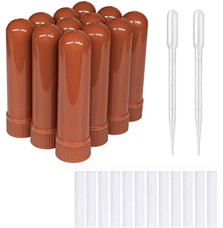 zison 12 Sets (braun) ätherische Öle Aromatherapie Tuben Inhalator Sticks Blank Naseninhalatoren (12 komplette Sticks) + 2 Polyethylen-Pipetten-Tropfen