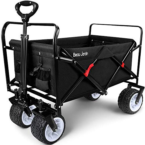 Beau Jardin XXL Carro Plegable Todo Terreno 300L 250KG con 4 Ruedas Giratorias, Carrito de Playa y Camping con Asa Retráctil, Negro​