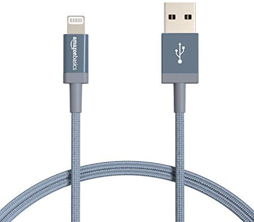 Amazon Basics 2-Pack USB-A to Lightning Charger Cable, Nylon Braided Cord, MFi Certified, for Apple iPhone 14 13 12 11 X Xs Pro, Pro Max, Plus, iPad, 0.9 m, Dark Grey