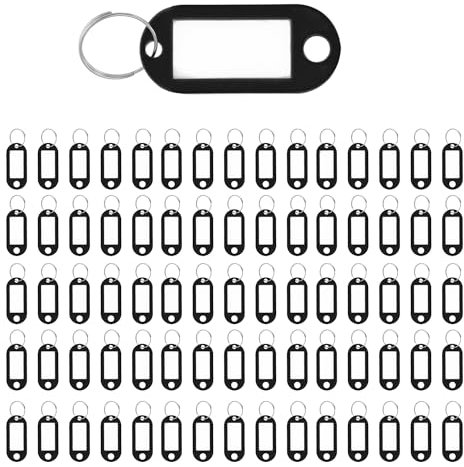 Westcott E-10650 00 llaveros, 100 unidades, robustos colgantes para escribir con etiquetas intercambiables, con anillo de metal en color negro