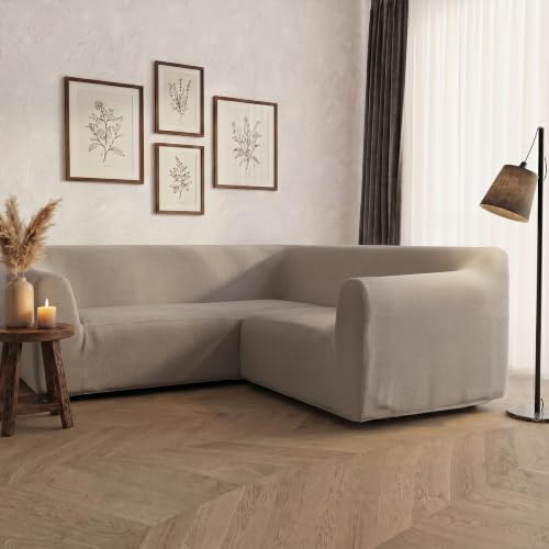 Italian Bed Linen Cubresofá Angular elástico Dahlia, 92% poliéster + 8% elastómetro, Crema