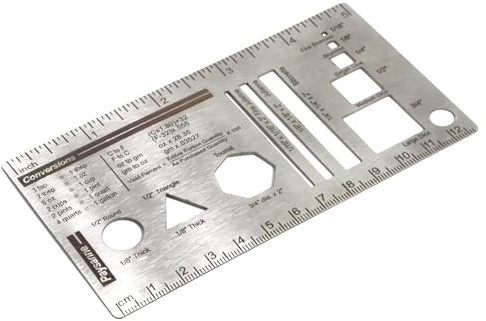 UPTTHOW Culinary Ruler Stainless Streel Mini Cutting Reference Template Cooking Measurement for Food Essential Kitchen Tool with Weight Temperature Baking Conversion Chart for Beginner and Chef (5*3)