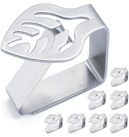 quxup Nappe Clips Anti-Glissant Lot de 8 pinces pour nappe décoratives en acier inoxydable épais - Pour pique-nique, barbecue, mariage, fête (Feuilles)