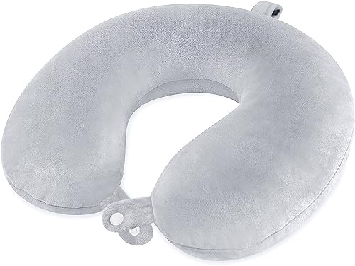 Almohada de Viaje para Cuello, Cojin de Apoyo para el Cuello de Espuma Viscoelástica, Almohada Ortopédica Cervical, Almohada de Espuma Suave con Memoria para uso en Coche, Avión y Hogar (Gris)