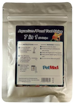 PetMad 7 in 1 Aquarium Test Strips - Freshwater, Fish Tank and Water Testing Kit for pH, Nitrate, Nitrite, Chlorine, Hardness, Alkalinity & Carbonate