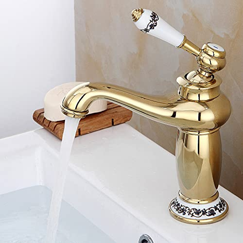 Rubinetto retrò in oro per bagno, miscelatore per lavabo in ottone, monocomando per lavandino con tubazione e parti di montaggio. Miscelatore per lavabo da bagno 14x13x20cm