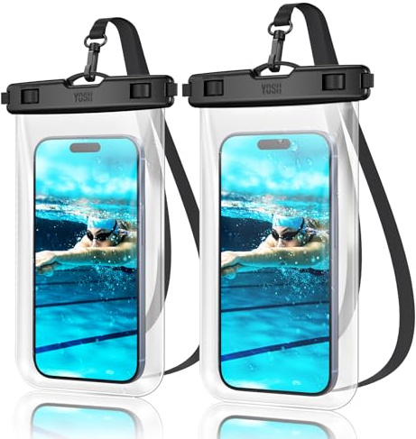 YOSH IPX8 Funda Impermeable Móvil [Diseño sin Bordes], 2 Unidades Funda Acuatica Movil, Waterproof Phone Case Universal para iPhone 17 Air 16 15 14 Pro MAX Samsung S26 S25 S24 Ultra 7,2 Claro