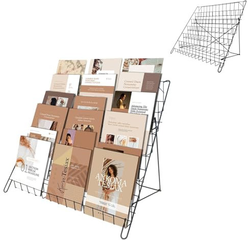 NEESEEYEE 6 Tier Wire Magazine Rack - Comic Book Rack Wide Wire Tabletop Display Rack for Exhibitions Office Table Top Book Brochure Literature Comic Greeting Card Shelf Holder Stand
