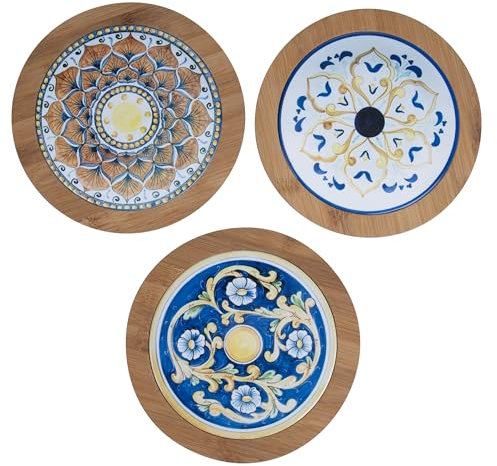 Set 3 Mattonella decorativa multiuso in ceramica e bambù, decoro mediterraneo, Sicilia