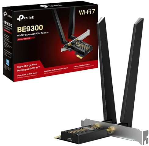 TP-Link Archer TBE552E WiFi 7 Card BE9300 Mbps Wireless Bluetooth 5.4 PCIe Network Card, Wider Signal Coverage, 6GHz, 5GHz, 2.4GHz PCI Express Bluetooth WiFi 7 Card for Desktop/PC Windows 11(64Bit)