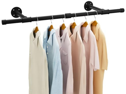 IBUYKE Barra para colgar ropa de 94 cm, montaje en pared, tubo industrial de metal, montaje en pared, con capacidad de carga de 50 kg, extraíble, ahorra espacio, perchero de pared para el hogar, color