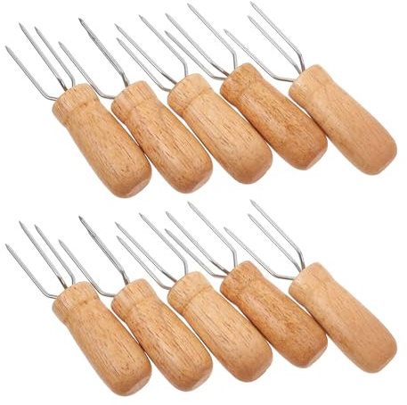 VINTORKY Lot de 10 Brochettes De Maïs avec Manche en Bois Et Fourchettes en Acier Inoxydable pour Barbecue pour Une Cuisson Facile du Maïs