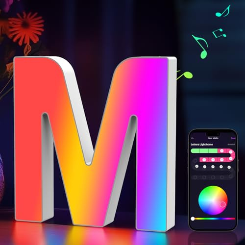 Cpeelsdo Lettere Luminoso APP Controllo, RGB Luci LED di Lettera Alfabeto con USB, Figura a Lettere Luce per Decorazione e Atmosfera, Luci Notturne Scrivania, Compleanni, Matrimoni, Vetrine - M