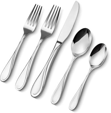 VEVOR Set di Posate in Acciaio Inossidabile per Uso Alimentare, Set di Posate Altamente Lucide, Stoviglie in Lavastoviglie, Servizio 8 Persone, Include Coltello Forchetta Cucchiaio 45 Pezzi