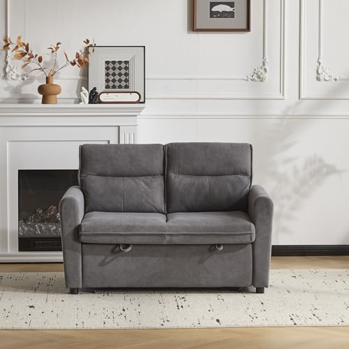 Sofá cama con función de dormir, o sofá de 2 plazas, sofá cama plegable con función extensible, incluye cojín de respaldo grande, ahorra espacio para salas de estar pequeñas, respaldo ajustable (gris