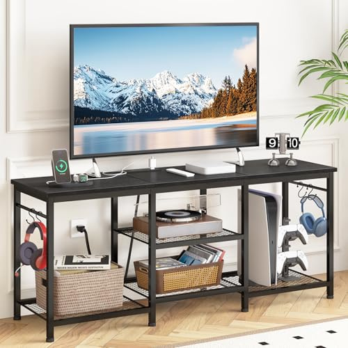 YGEOMER TV Stand for TVs Up to 50 Inch with Outlets, Bedroom, Black