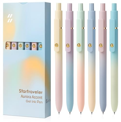 FIOVER Gel Pens, 6 Pcs, 0.7 mm, Comfort Grip, Quick Drying, Black Ink, Fine Point, Smooth Writing, Cute Office, School Supplies, Gifts for Women (6 Pcs Gradient Ink)