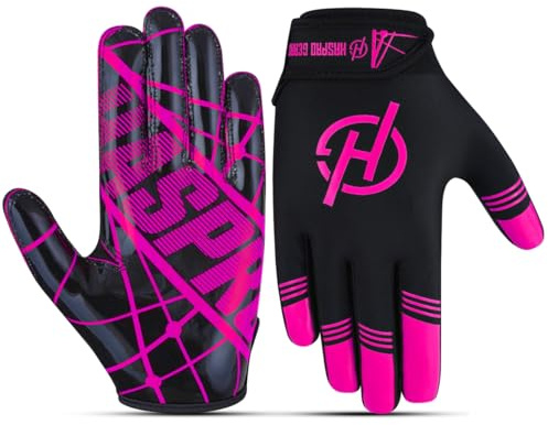 Haspro Gears Youth Unisex American Football Gloves M/o Silicone Palm, Breathable Material with Hook & Loop in Flexible Fit (Black and Pink, Adult Small)