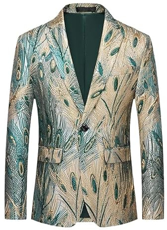 Generico Abito Cerimonia Uomo, Blazer Sportivo da Uomo con Ricamo, vestibilità Slim, Giacche da Abito in Jacquard con Piume di Pavone E Tasca, Cappotti Eleganti, Giacche Chic per Feste, Matrimoni,