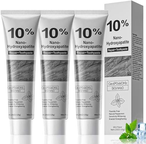 Toivize 3 Piezas Pasta Dental con Hidroxiapatita Sin Flúor, Hydroxyapatite Toothpaste para el Cuidado del Esmalte, Limpieza Profunda y Aliento Fresco a Menta, 120g por Tubo
