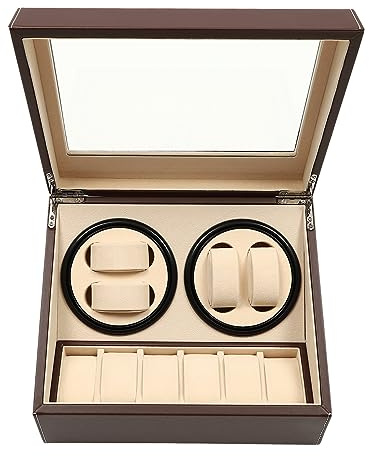 HIJNXG Caja giratoria para relojes automáticos, 4 relojes, 6 compartimentos de almacenamiento adicionales, piel sintética, silencioso, con 10 dB y caja de almacenamiento de rotación bidireccional para