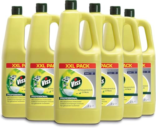 Viss Professional 7510838 Citrus, latte abrasivo con profumo di agrumi per fornelli, piani cottura in vetroceramica, piani di lavoro, lavelli, vasche da bagno, lavandini, WC e piastrelle, 6 x 2 l
