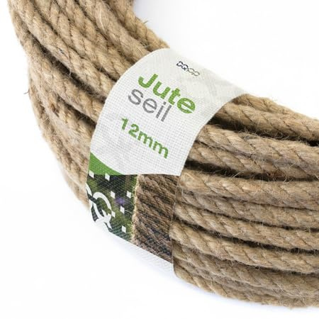 DQ-PP Cuerda DE Yute | Longitud 15m | Grosor 12mm | Cuerda de Fibra 100% Natural Marrón | Cuerdas Decorativa | Decoracion de Bricolaje | Macramé | Accesorios de Jardin