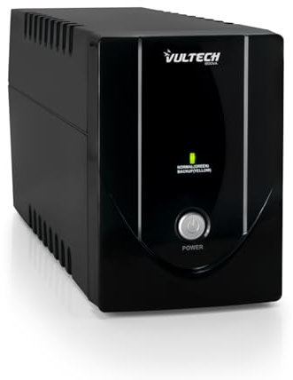 VulTech UPS800VA-LITE Gruppo di continuità UPS Serie Lite 800VA 440Watt, 2x Bipasso 10-16A/Schuko + 1x IEC13, Funzione Overload, Protezione da Blackout, sbalzi di tensione per Pc, videosorveglianza