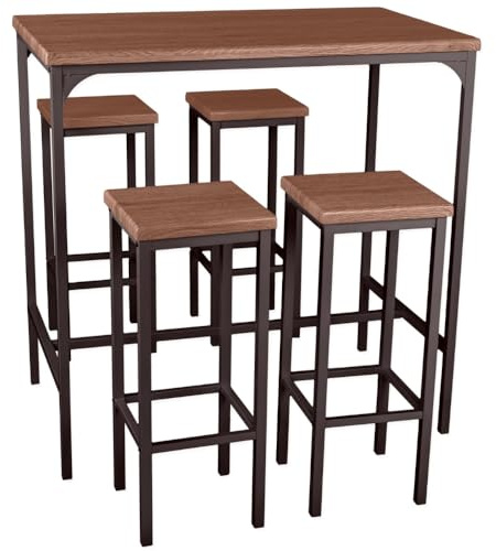 yelloo - Set tavolo Alto e spazioso con 4 sgabelli bar per Cucina, tavolo da cucina, adatto da interno o esterno solo sotto gazebo tenda terrazza (FIRENZE 110x66 cm Marrone)