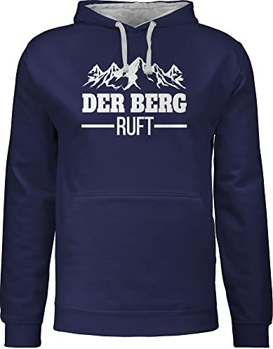 Pullover Herren Frauen Hoodie Kontrast zweifarbig - Skiurlaub Apres Ski - Der Berg Ruft - L - Navy Blau/Grau meliert - Geschenk Skifahrer ruf Pulli Damen,der skioutfit Berge Hoodies apre Hiking