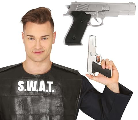 FIESTAS GUIRCA | Silberne Spielzeugpistole (24 cm) - Zubehör für Polizei-, Militär- oder Räuberkostüm - Ideal für Halloween, Karneval und Kostümpartys - Für alle Benutzer - Silber