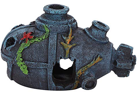 Decoración del tanque de peces de acuario Adornos de resina de dibujos animados Simulación artificial Naufragio Decoración de la cueva Camarón pescado Calabaza Casa escondite Paisaje para pecera