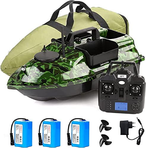 IELSH Barco Cebador Carpfishing, Barco de Cebo Teledirigidos de Pesca 500M con Posicionamiento GPS y Luz Nocturna LED, Barcos Cebador Inteligente, 3 Contenedores de Cebo, Batería de 5200/12000 MAh