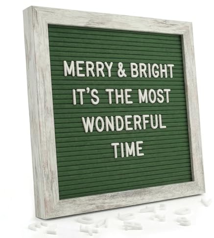 C CRYSTAL LEMON Buchstabentafel (Letter Board) 25 x 25 cm, grüner Filz, rustikaler Holzrahmen, 336 Zeichen (Buchstaben, Zahlen, Symbole & Emojis) für Deko & Saison