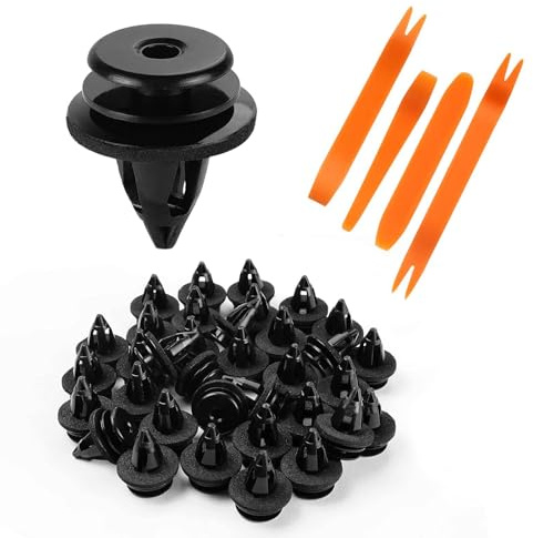 URAQT Clip de Fixation de Voiture, 50PCS Universal Retenue Vehicle Clips Rivets en Plastique avec 4PCS Outil, Fixation de Carrosserie Garniture de Voiture pour Auto Voitures Panneaux de Portes (Noir)