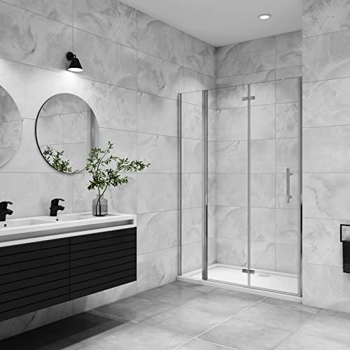 AICA porte de douche pivotante 120x185cm en 6mm verre anticalcaire porte de douche pliante avec un élément fixe