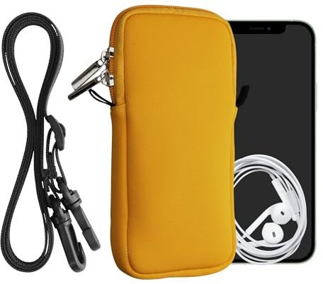 kwmobile Handytasche für Smartphones XXL - 7 - Neopren Handy Hülle Honiggelb mit Kordel - Handy Tasche mit Handykette 17,7 x 8,5 cm Innenmaße