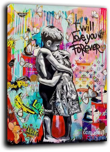 Cuadro moderno Banksy estilo cuadros modernos salón de pared XXL grande impresión sobre lienzo lienzo decoración mural pared decoración dormitorio cocina (30 x 40 cm, 10)