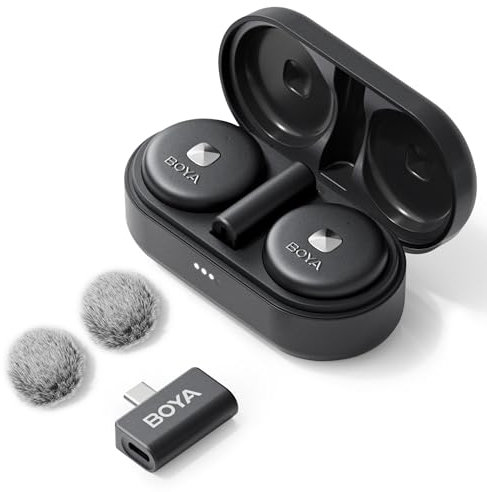 BOYA OMIC USB C Wireless Microphone for Android, 18H Battery Life, Dual Clip on Lapel Mic USB Type C for Android/Type-C Smartphone Laptop,Podcast Video Recording YouTube Live Streaming Vlog Interview