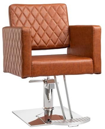 OmySalon Brown Hair Chair with Wide Seat Aluminium Alloy Footrest, Hydraulic Barber Chair Heavy Duty, Salon Styling Chair for Hair Stylist, Braiding Cosmetology Beauty Spa Hairdressing